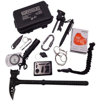 Kit supravietuire IdeallStore&amp;reg;, Camper Helper, 13 elemente multifunctionale, negru foto