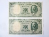 Chile lot 2 bancnote 50 Pesos/5 Centimos de Escudos 1960 UNC serii consecutive:747456/747457,produsele din imagini