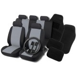Cumpara ieftin Set huse scaune, volan si covorase auto RoGroup, negru-gri, 16 buc, Ro Group