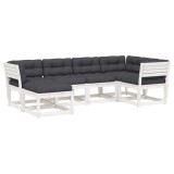 Set canapele de gradina cu perne 6 piese alb lemn masiv de pin