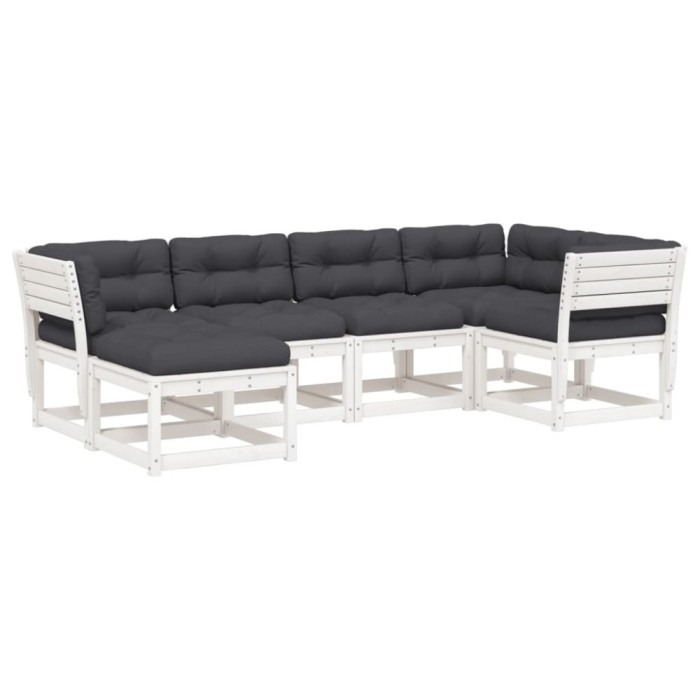 Set canapele de gradina cu perne 6 piese alb lemn masiv de pin