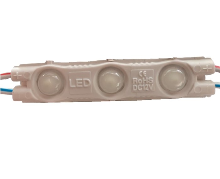 Modul LED 12V DC, 3 LED SMD2835, 1.2W, IP65, 6500K alb rece, cu lentila ...