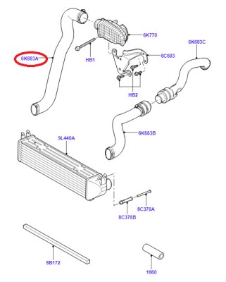 Furtun intercooler Land Rover Discovery/Lr3, 2004-07.2009 Motor 2.7 D; 2.7 Tdv6, Cauciuc, 57/57 Mm, Cu Coliere, OE: Pnh500025, foto