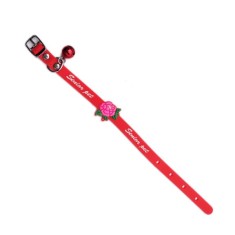 Zgarda ajustabila pentru catei si pisici cu clopotel, 29cm, Silicon, Rosu, Ropet