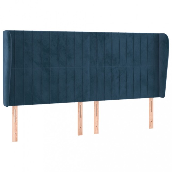 Tablie pat cu urechi albastru inchis 183x23x118/128 cm catifea