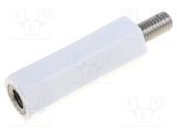Bucşă izolantă DREMEC M4 x 20mm poliamidă albă UL94V-2