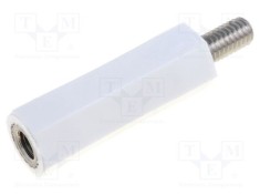Bucșă izolantă M5 poliamidă DREMEC 25mm UL94V-2 albă