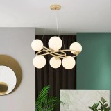 Cumpara ieftin Candelabru modern, 6 globuri albe din sticla, dulie 6xE27, diametru 68CM, inaltime 80cm, culoare corp auriu