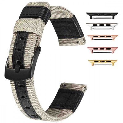 Curea textila, compatibila cu Apple Watch 9|8|7|6|5|4|3|2|1 Series, 49mm|45mm|44mm|42mm, Black Beige foto