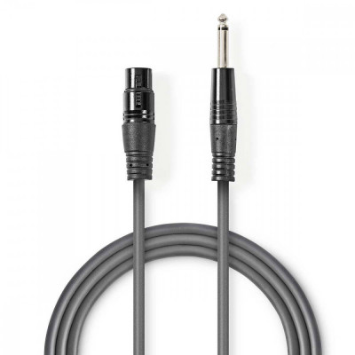 Cablu mono XLR 3 pini mama - Jack 6.5 mm tata 5m gri Nedis foto