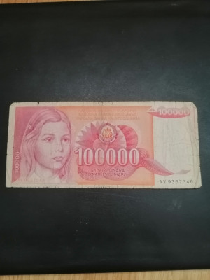 Bancnota 100.000 Dinari Jugoslavia - 1989 foto