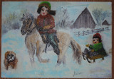 Tablou original, ulei pe panza (canvas) - Bucurie de iarna, Peisaje, Altul