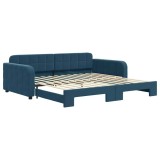 Cumpara ieftin Pat de zi cu extensie, albastru, 100x200 cm, catifea