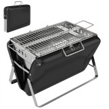 Outsunny Grătar pe cărbune din oțel inoxidabil BBQ Smoker cu grilă, m&acirc;ner și picioare pliante pentru barbecue camping 40x28x25,5cm Negru | Aosom Roman