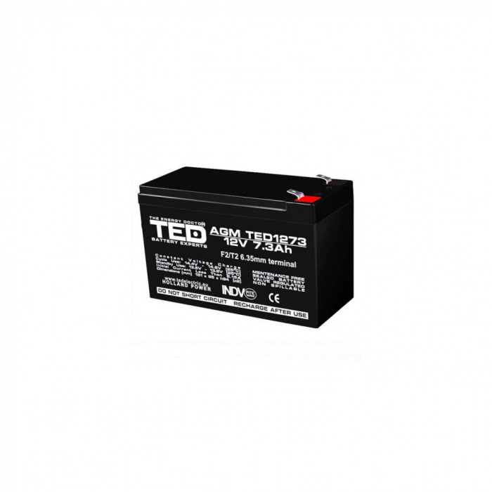 Acumulator AGM VRLA 12V 7,3A dimensiuni 151mm x 65mm x h 95mm F2 TED Battery Expert Holland TED003249 (5)