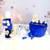 Cumpara ieftin Set Trusou Botez si Lumanare, 9 Piese, cu Ursulet, Albastru Regal, din Catifea - TB244