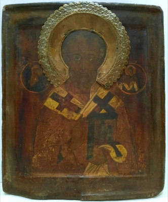Icoana veche pe lemn, Sfantul Nicolae Tamaturgul, 16-17, 30x 26, Rara foto