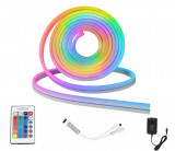 Set complet de lumini neon 72DESI, 5 metri lungime, cu telecomanda, lumini Simfonie RGB, tub led din silicon, pentru interior si exterior, impermeabil