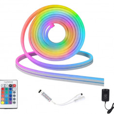 Set complet de lumini neon 72DESI, 5 metri lungime, cu telecomanda, lumini Simfonie RGB, tub led din silicon, pentru interior si exterior, impermeabil