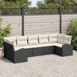 vidaXL Set de canapele pentru grădină cu pernă 7 pcs Negru Poli Rattan 3346187