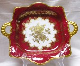 FARFURIE FRUCTIERA CENTRU DE MASA PORTELAN RUDOLF WACHTER BAVARIA DECOR AURIT CU TRANDAFIRI ANUL 1928 32 CM
