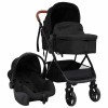 Carucior copii 3 in 1 vidaXL, antracit/negru, otel, scaun reglabil, cos depozitare, pliere usoara, scaun auto inclus, max 15 kg