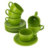 Set 6 cesti cu farfurie, 170 ml, Verde Lucios
