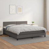 VidaXL Pat box spring cu saltea, gri, 180x200 cm, piele ecologică