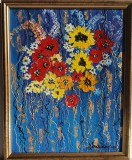 TABLOU modern romanesc nou, pictura decorativa,&quot;Explozie flori de camp&quot;, Ulei, Art Deco