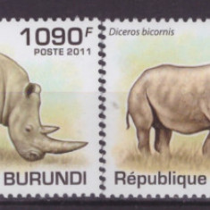 124-BURUNDI -FAUNA-Rinoceri-Serie de 4 timbre nestampilate MNH