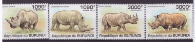 124-BURUNDI -FAUNA-Rinoceri-Serie de 4 timbre nestampilate MNH foto