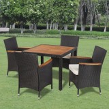 Set mobilier de grădină din ratan cu 4 scaune si masa cu blat de lemn, vidaXL