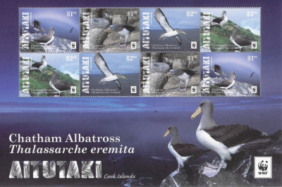 WWF AITUTAKI 2016 Coala cu 2 serii de cate 4 timbre nestampilate Albatros MNH foto