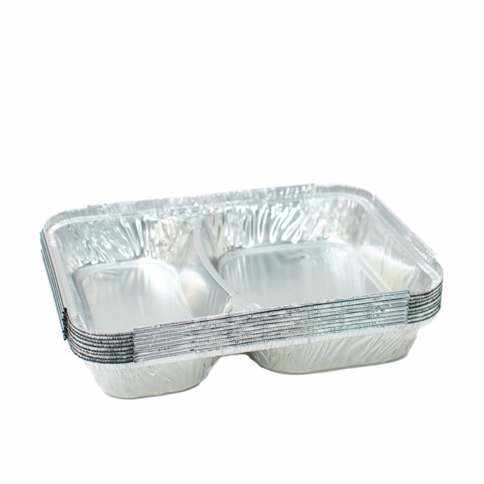 Caserola aluminiu Meniu 2 Compartimente + Capac, Set 100 buc