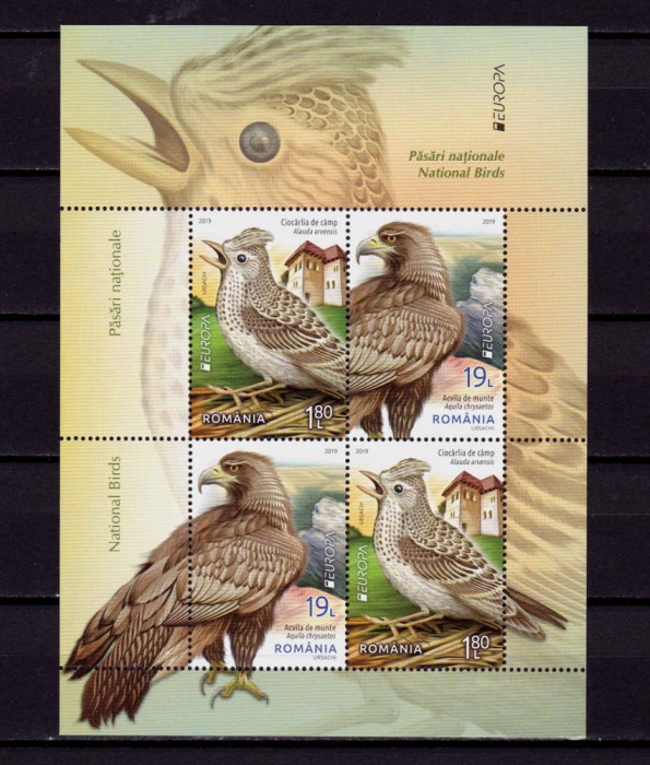 RO 2019 LP 2235a ,&quot; Europa 2019 , pasari nationale T I&quot;, colita 785 I , MNH