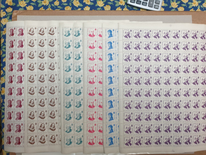 Coli timbre Rom&acirc;nia 100 serii 1961 mari aniversări culturale ...rar