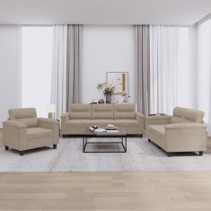vidaXL Set de canapele cu perne, 3 piese, gri taupe, microfibră foto