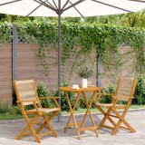 Set mobilier bistro, 3 piese, bej, polipropilenă și lemn masiv