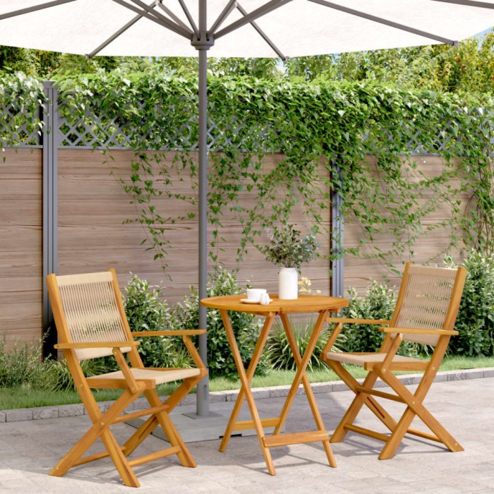 Set mobilier bistro, 3 piese, bej, polipropilenă și lemn masiv