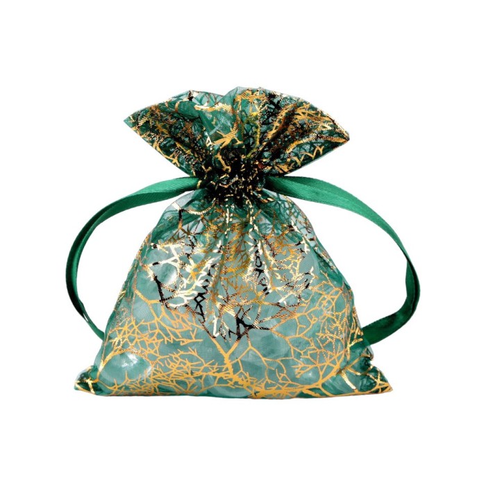 Saculet organza cu lurex pentru cadou Crisalida, 10 x 13 cm, Verde