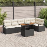 Set de sofa de gradina Gossi cu 7 piese cu perne negru poliratan, sofa de gradina Gossi cu 2 locuri cu spatiu de stocare &amp; perne negru poliratan