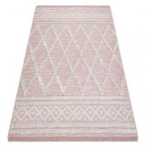 Covor ECO SISAL BOHO MOROC Caro 22297 franjuri - două niveluri de l&acirc;nă roz / cremă, covor reciclat, 136x190 cm