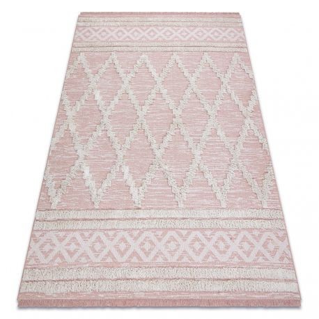 Covor ECO SISAL BOHO MOROC Caro 22297 franjuri - două niveluri de l&acirc;nă roz / cremă, covor reciclat, 78x150 cm