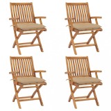 vidaXL Scaune grădină pliabile cu perne, 4 buc, lemn masiv de tec 3072741