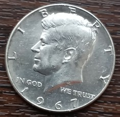 (A711) MONEDA DIN ARGINT SUA - HALF DOLLAR 1965, KENNEDY, 11.5 GR., PURITATE 400