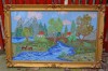 Goblen Vechi Peisaj R&acirc;u Pod, 134x85cm cu Ramă, Tapiserie Cusută Manual