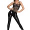 Catsuit Crotchless PVC Lucios si Tul Elastic S