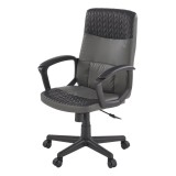 Scaun birou HM Bjorn, piele ecologica, mecanism balans, suport lombar, cotiere tapitate, 90 kg, gri negru