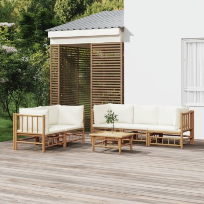 Gossi set mobilier de gradina cu perne alb crem, 6 piese, bambus foto