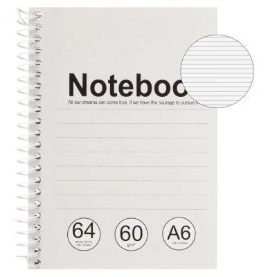 Carnet Notițe, A6, 64 File, Linii, Copertă Moale, Spirală, Gri Alb foto